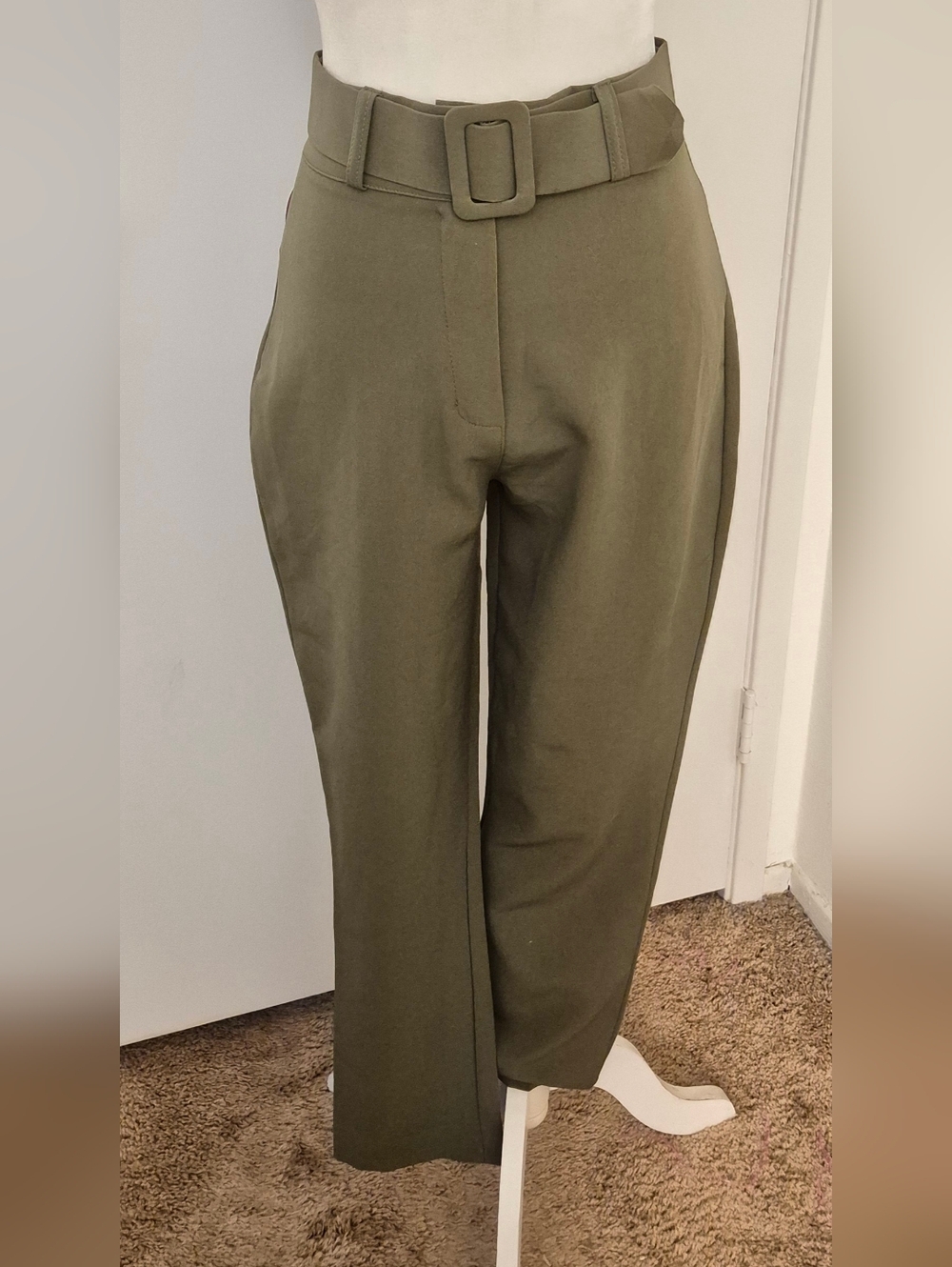 High-Rise Wide Leg Belted Pants in Olive